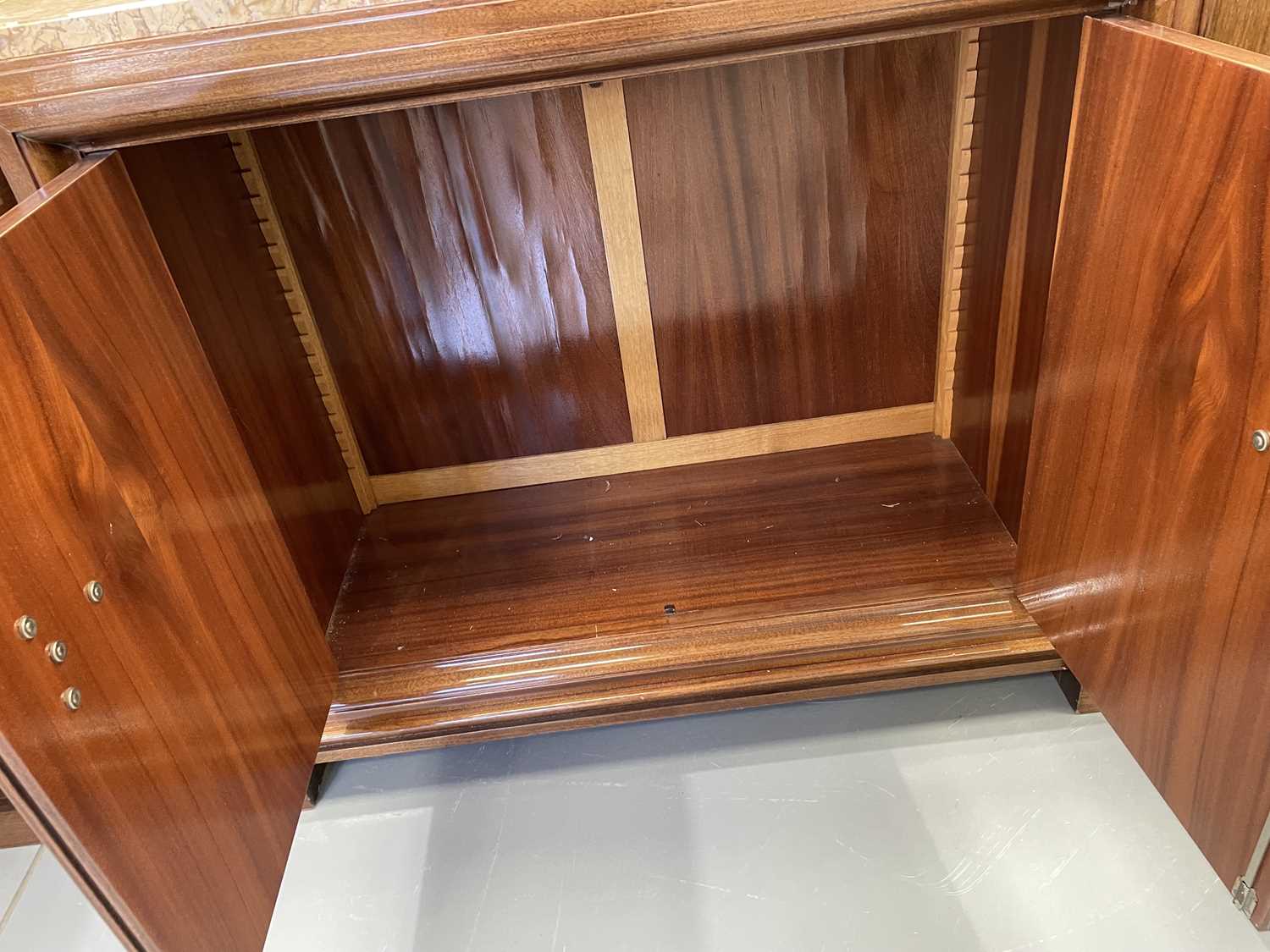 A Continental Art Deco walnut sideboard with raised marble top with central recessed cupboards - Image 25 of 26