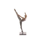 A bronzed and painted large composition figure of a ballet dancer performing a pirouette, 20th