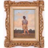 20th century British school, study of a boy flying a kite on a summer's day, indistinctly signed oil