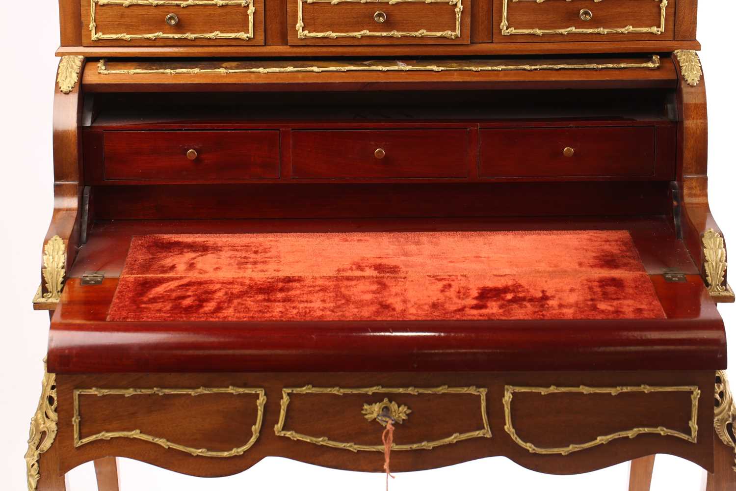 A Louis XVI style piano topped mahogany bonheur du jour the upper section with cylinder panel - Image 4 of 12