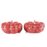 A pair of Chinese lacquer melon form boxes and covers, Peoples Republic period, 20th century, the