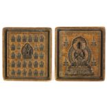 Two Sino Tibetan bronze Buddha moulds, the central figure surrounded by small figures or stupas,