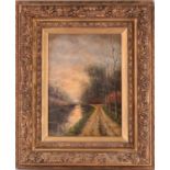 Frederik Jacobus Van Rossum Du Chattel (1856-1917) Dutch, a river landscape at sunset, oil on