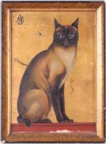 Jacques Lehman Nam (1881-1974) French, portrait of a seated Siamese cat, gold leaf and paint on