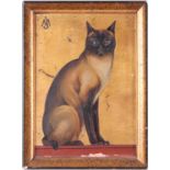 Jacques Lehman Nam (1881-1974) French, portrait of a seated Siamese cat, gold leaf and paint on