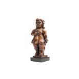 Manner of Fernando Botero (b.1932), a patinated bronze figure of a woman, mounted on a square marble