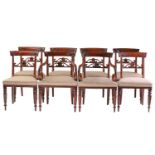 Set of eight William IV mahogany dining chairs comprising a pair of open armchairs and six singles ,