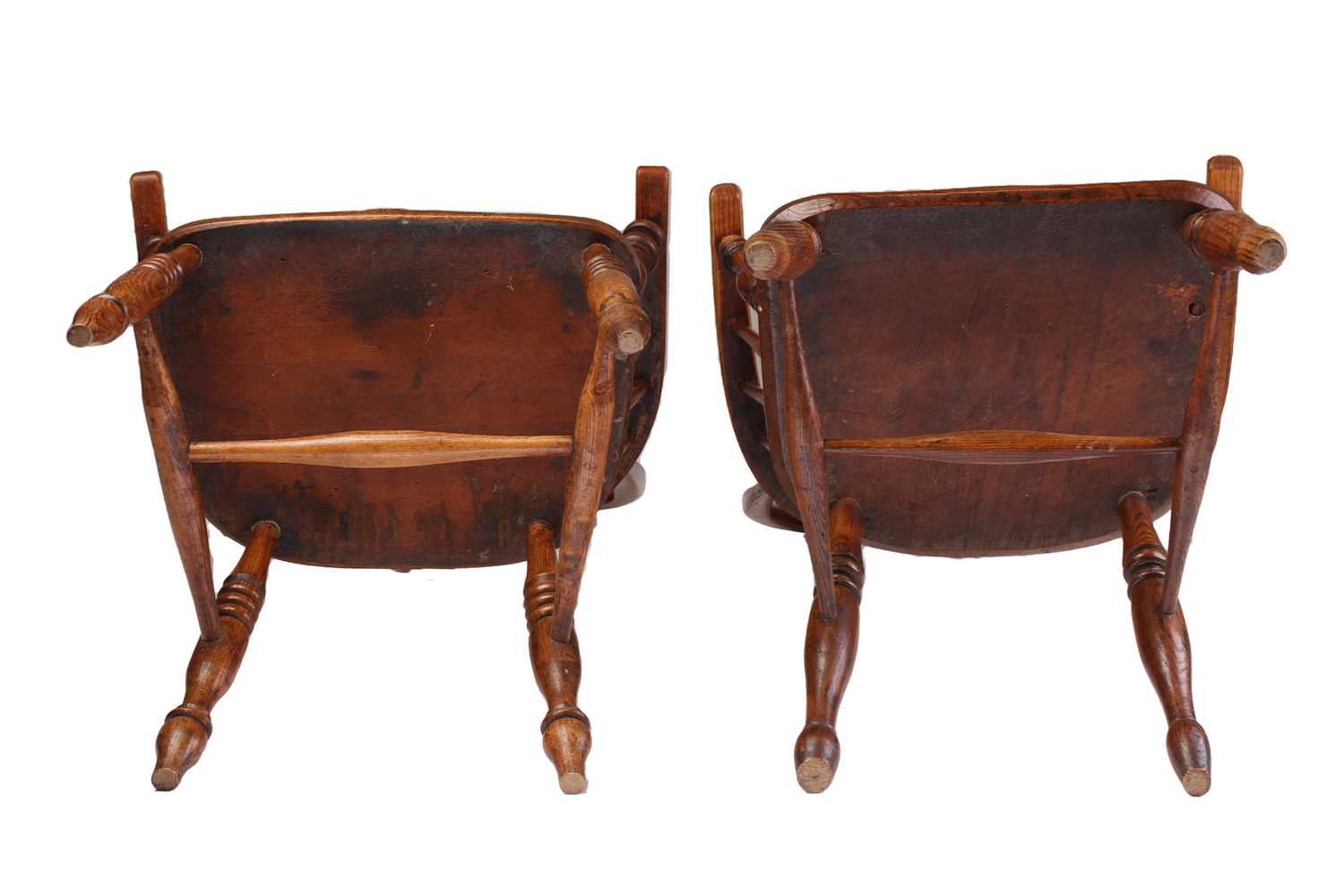 A 19th century Windsor high hoop back elm and ash armchair and one other similar, both with saddle - Image 2 of 5