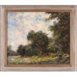 20th century English School, rural landscape, unsigned oil on canvas, 49 cm x 60 cm in a wooden