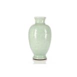 A Chinese celadon glaze vase, the neck with relief moulded leaves above a band of yunwen, the main