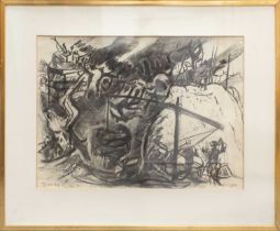 Edouard Pignon (1905-1993) French, 'Battage', charcoal on paper, signed and dated '58, 47.5 cm x