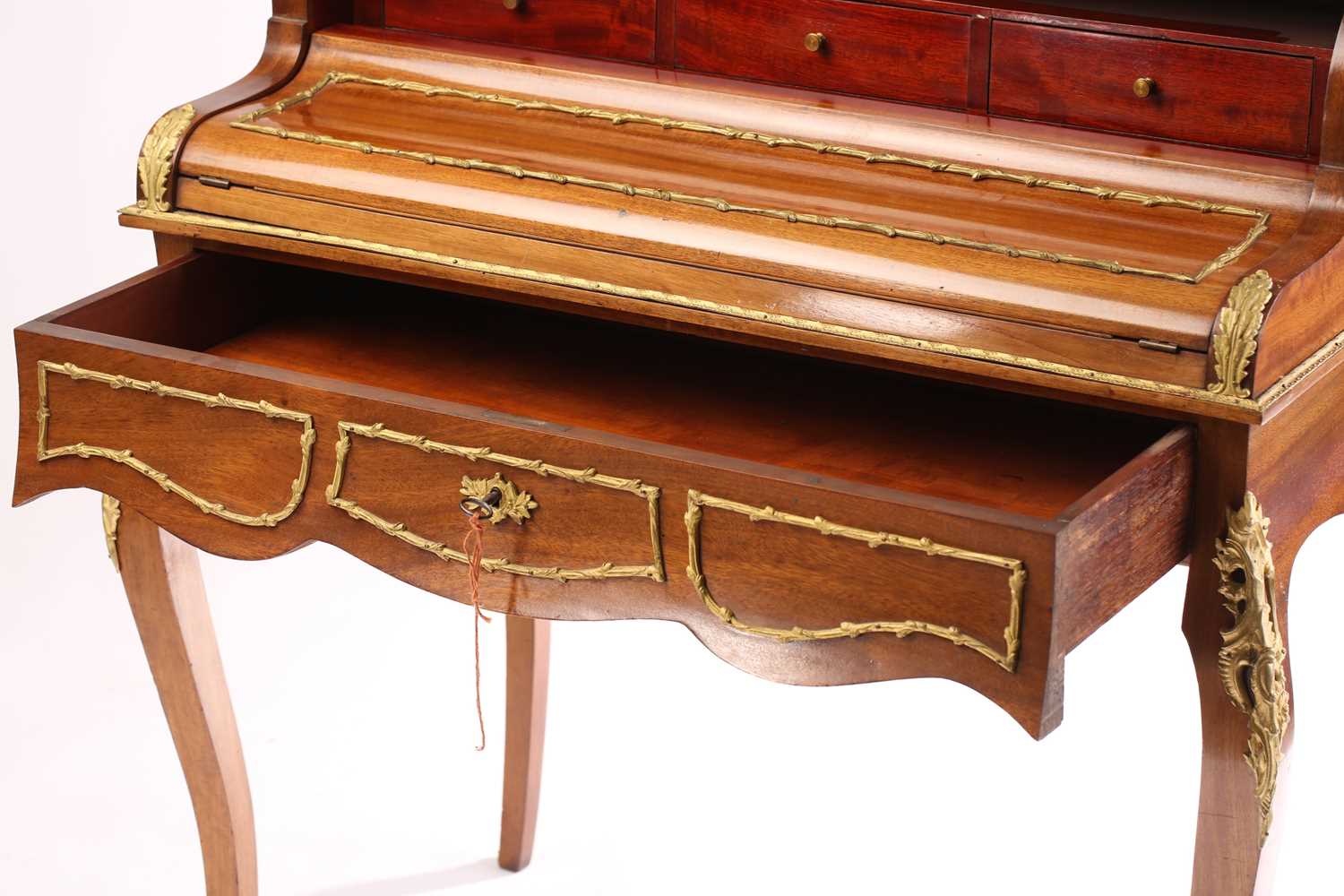 A Louis XVI style piano topped mahogany bonheur du jour the upper section with cylinder panel - Image 11 of 12