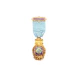 An 18ct gold and enamel Masonic medal, the Past Master's jewel was presented to Worshipful Brother