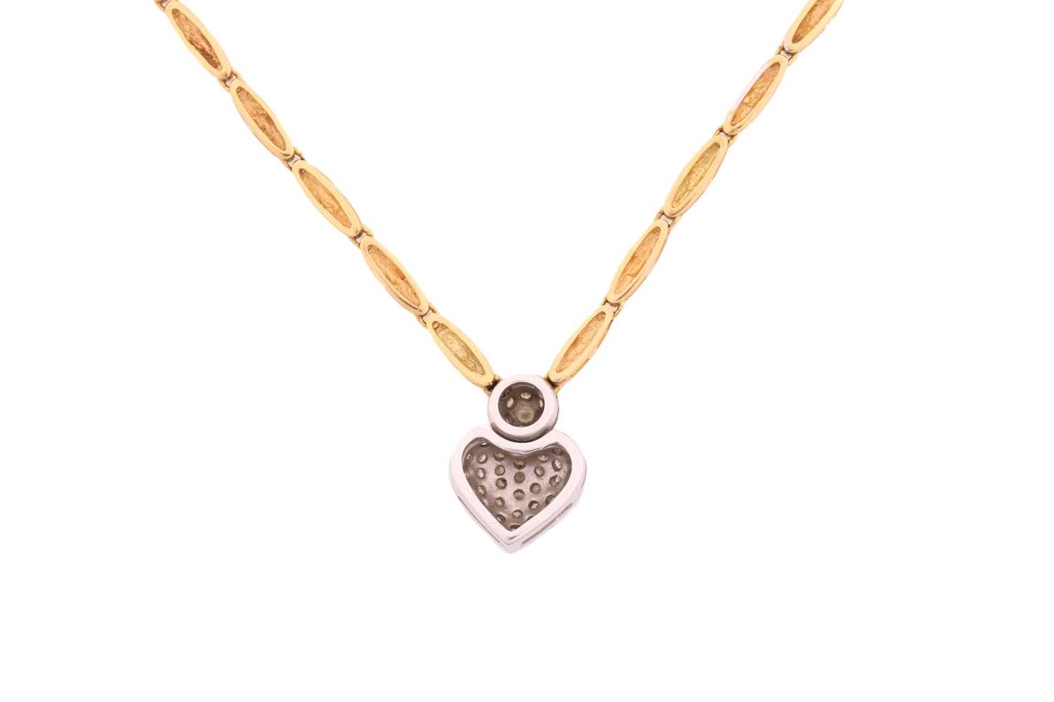 An 18ct bi-coloured gold necklace with a heart pendant, which has round brilliant diamonds pavé - Image 3 of 4