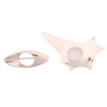 Georg Jensen - two abstract brooches, to include a stylised 'pow' shaped brooch, fitted with