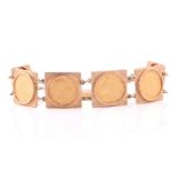 A half sovereign bracelet, containing six 22ct gold half sovereign coins dated 1893, 1897, 1900,
