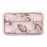 Georg Jensen - a rectangular openwork floral brooch, with swirling foliate motif to the centre,