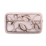 Georg Jensen - a rectangular openwork floral brooch, with swirling foliate motif to the centre,