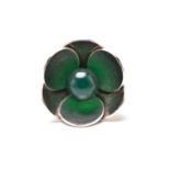 Georg Jensen - a silver flower ring with chrysoprase, with a chrysoprase bead set in a flowerhead