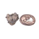 Georg Jensen - Two silver brooches, to include a fuchsia flowers brooch, fitted with hinged pin stem