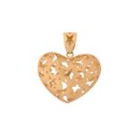 A hollow heart pendant, consisting of a heart-shaped dome, with pierced cut-outs of crescent and