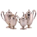 A 20th-century heavy sterling silver coffee and tea set by Merciel of Mexico of urn form with