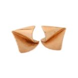 A pair of fold-formed earrings, each with a textured side and filed edges, backed with peg and