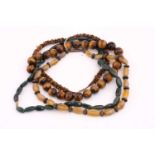 A lot of four beaded necklaces, one comprises of triangular prism-shaped bloodstone beads, strung to