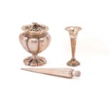 A Victorian S. Mordan reeded conical silver scent phial with screw pommel cap, London 1881, in a