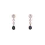 A pair of diamond and sapphire 9ct gold drop earrings, each comprising three round white diamonds