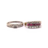 An 18ct gold diamond ring and a 9ct gold ruby and diamond dress ring; The diamond ring comprises