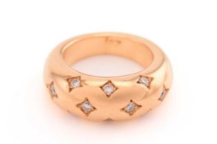 A bombé ring with diamonds, consisting of ten brilliant diamonds with an estimated total weight of