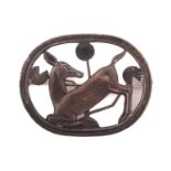 Georg Jensen - a brooch depicting kneeling fawn and flowers, fitted with hinged pin stem and roll-