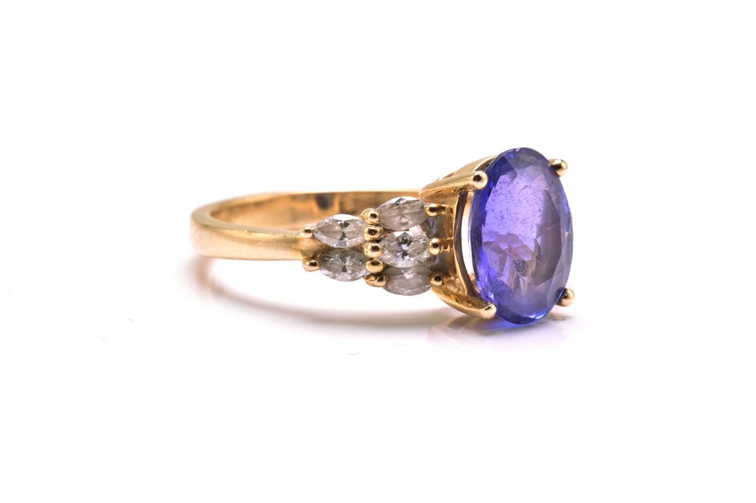 A tanzanite and diamond dress ring, featuring an oval tanzanite approximately measuring 9.8 x 7.5 - Image 3 of 6