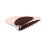 Georg Jensen - an enamel brooch, with brown enamel on an abstract panel, fitted with hinged pin stem