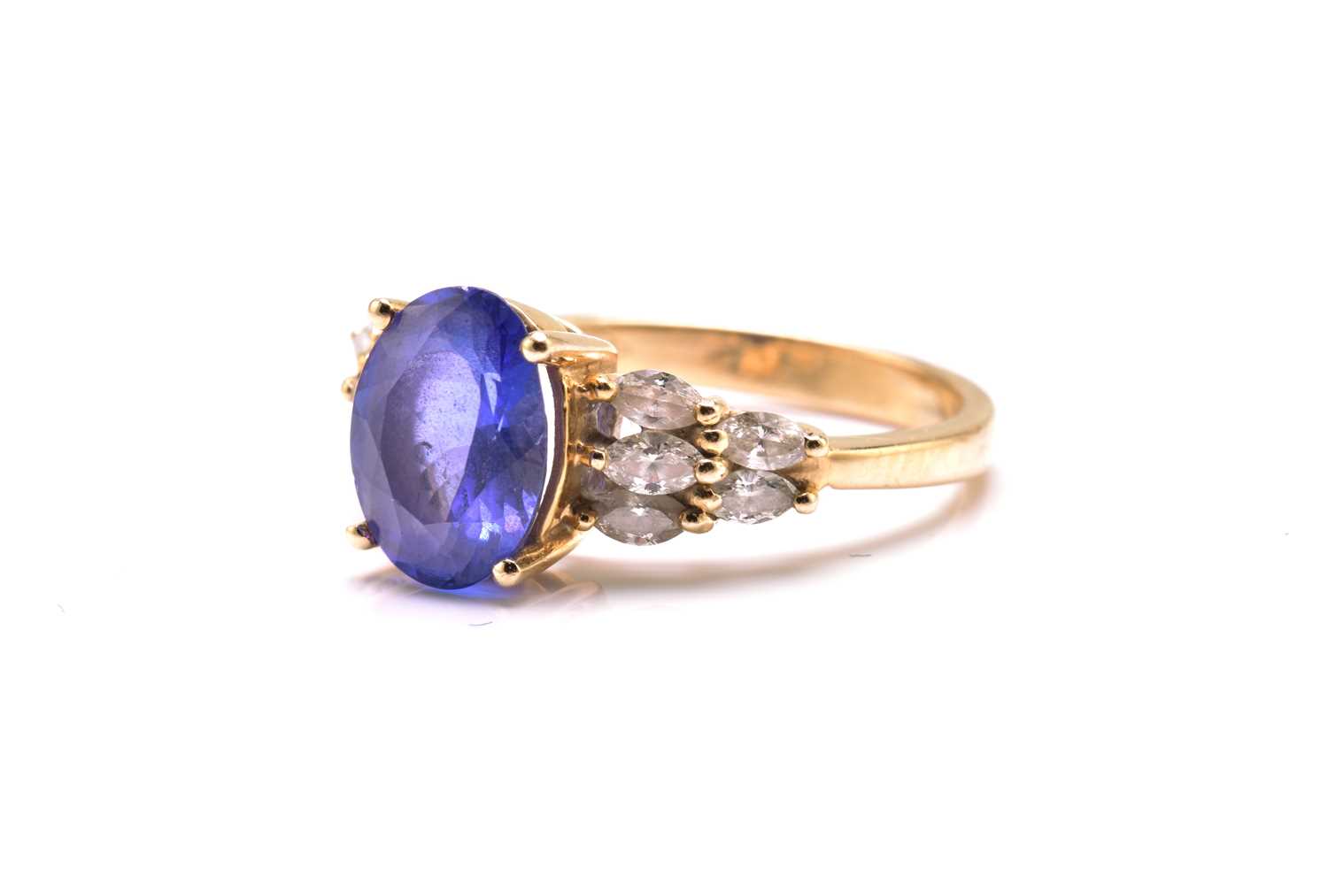 A tanzanite and diamond dress ring, featuring an oval tanzanite approximately measuring 9.8 x 7.5 - Image 5 of 6