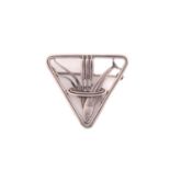 Georg Jensen - a triangular openwork brooch, depicting a dolphin diving near some pond bulrushes,