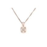 An 18ct white gold and cluster diamond pendant on chain, with four fan-shaped fancy cut diamonds,