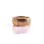 Cartier - Tri-coloured tubogas band ring, with domed 'Fil' band with three colour gold ribbed