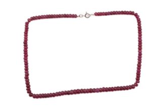 A faceted ruby bead necklace, comprising a string of one hundred and twenty-three ruby beads in