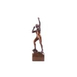 Otto Rasmussen (1845-1912) German, a patinated bronze figure of a beckoning male nude with arm aloft