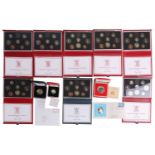 United Kingdom Proof Coin Collections, 2 x 1985, 6 x 1986, a 2001 silver proof piedfort Marconi £2