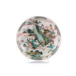 A Chinese Famille verte dish, in the Kangxi style, painted with a scene from the Three Kingdoms,