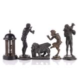 A 19th century Grand Tour patinated bronze figure of a piping young God pan (pipes missing) 23.5
