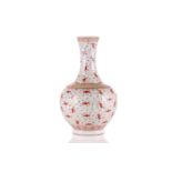 A Chinese porcelain Tianqiuping bat vase, painted with numerous red bats amongst whispy clouds,