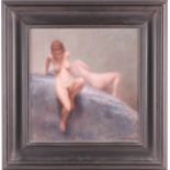 Harry Holland (b.1941) Scottish, 'Incline', oil on panel, 1995, study of two female nudes, signed to