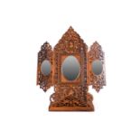 A 19th-century Sorento marquetry inlaid olive wood folding triptych dressing table mirror with