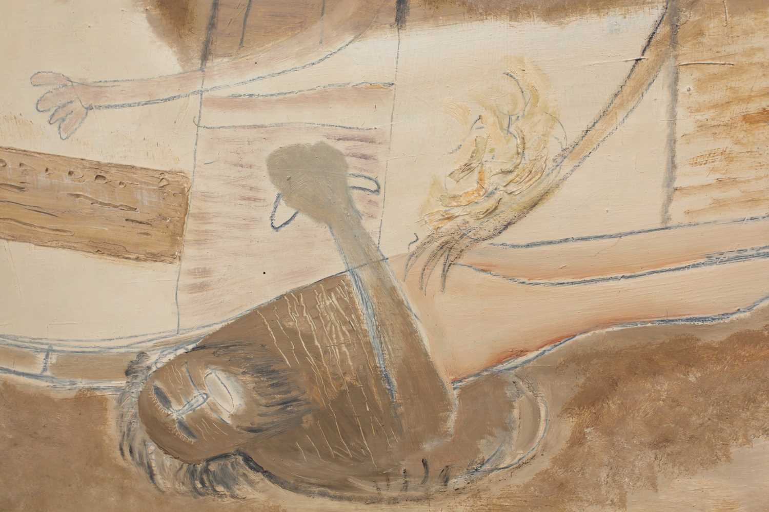 Kenneth Rowell (1920-1999), a large abstract study depicting three figures, mixed media on panel, - Image 3 of 9