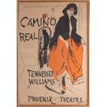 A 1950s framed theatre poster, for 'Camino Real' by Tennessee Williams, at the Phoenix Theatre (