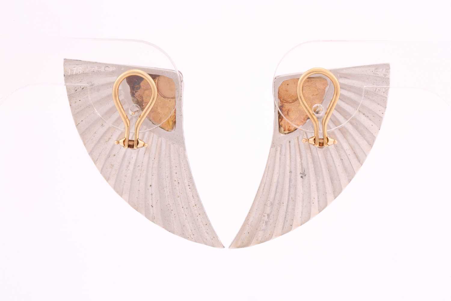 A pair of Erté 'Nile' earrings, each comprises round sapphire cabochon accents on the bi-coloured - Image 2 of 4